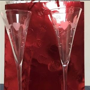 Godinger Wedding Champagne Crystal Flutes with Etched Love Birds Hand Crafted